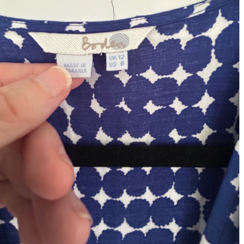 Boden Blue White Geometric Sleeveless Pocket Dress Size 8 - Picture 5 of 10